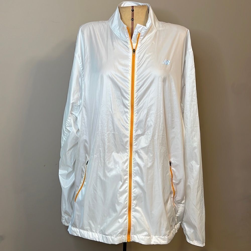 New Balance White Windbreaker Jacket with Grey Trim - Size XL